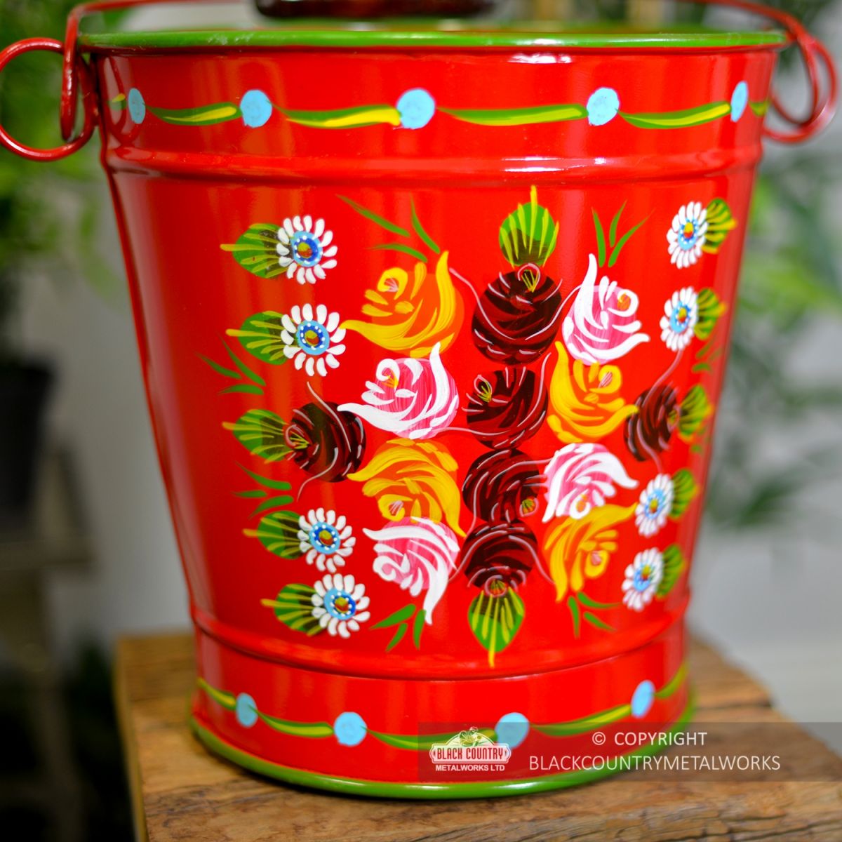 Hand Painted Rose Design on the Bucket