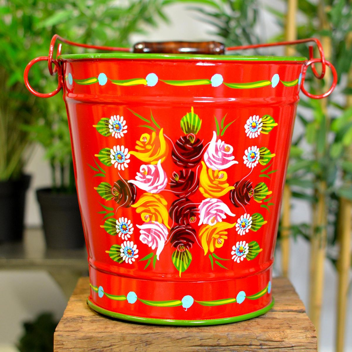 Hand Painted XL Log Bucket Finished in Red 