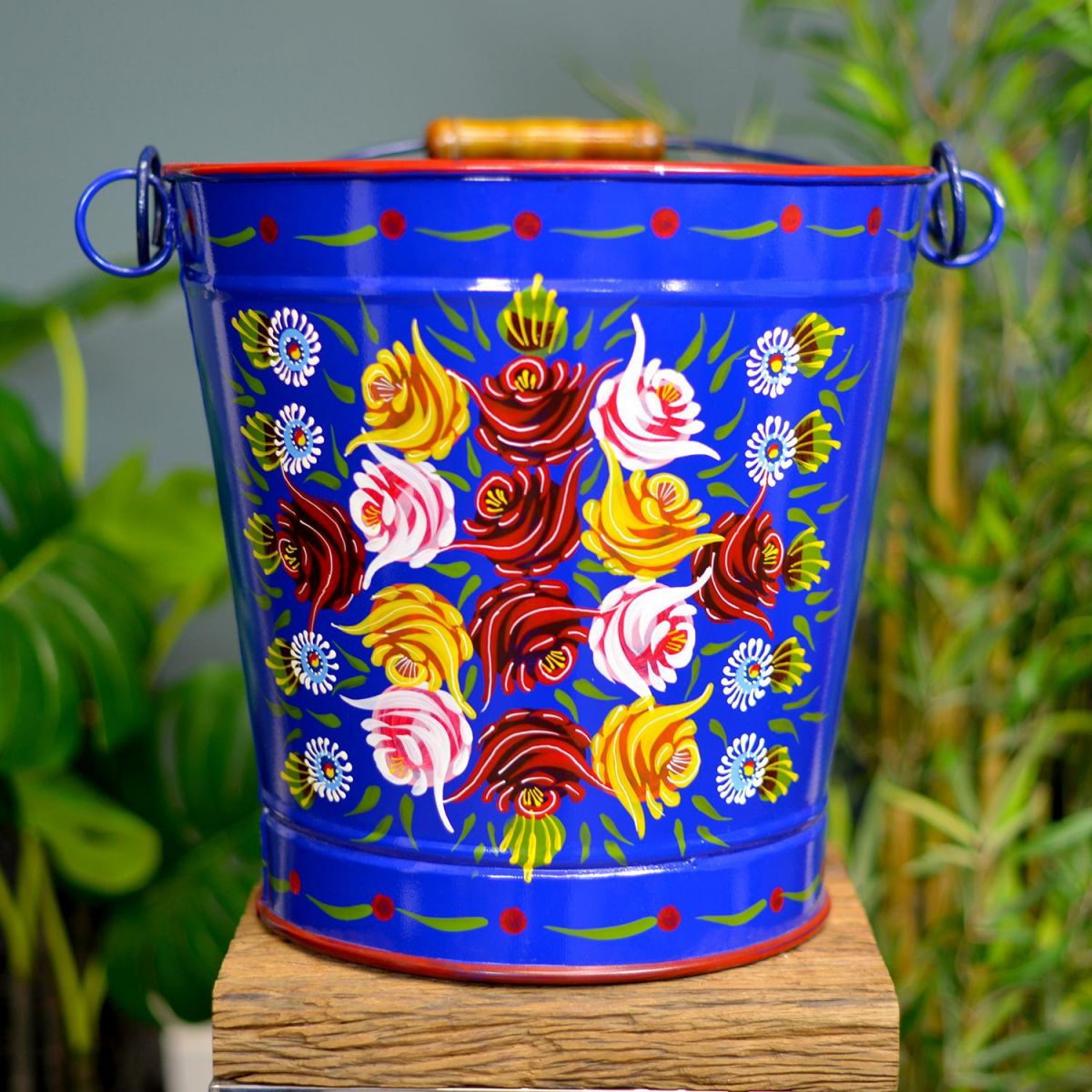 XXL Hand Painted Blue Log Bucket 