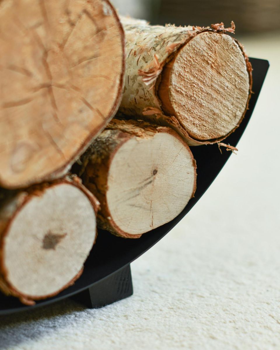 Close Up Of Logs Inside "Media Luna" Contemporary Log Holder Close Up Of Logs Inside "Media Luna" Contemporary Log Holder