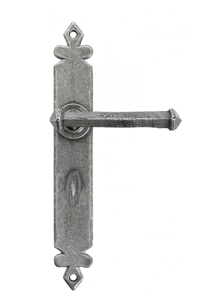 "Azzaro" Medieval Style Pewter Lever Handles With Bathroom Lock Pair