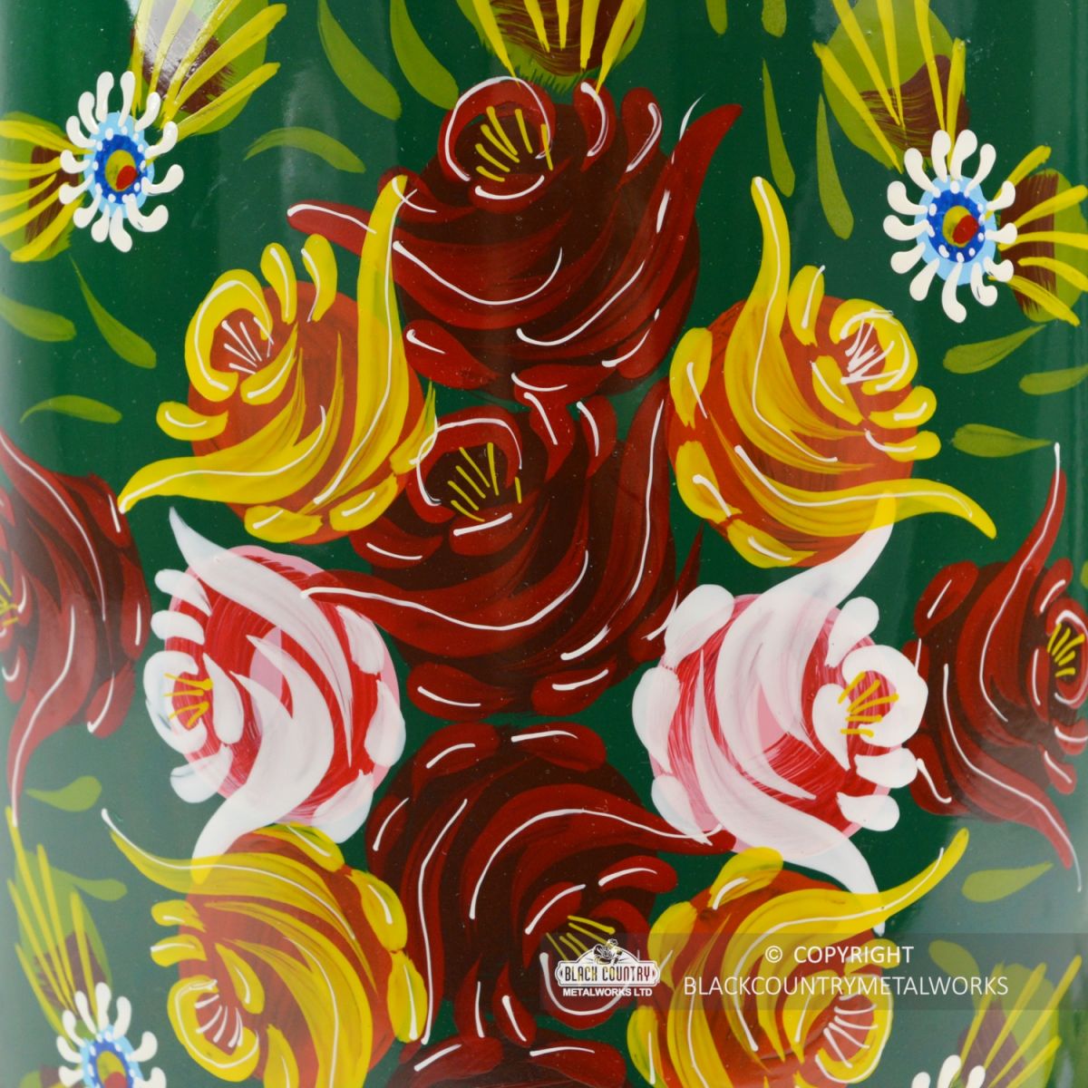 Close-up of the Green Hand Painted Floral Finish 