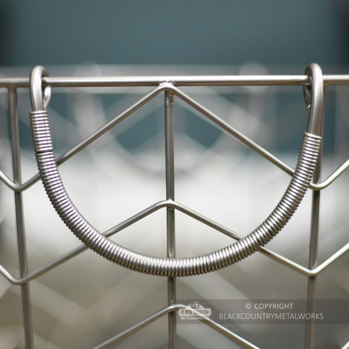 Medium Pewter Finish Wire Work Log Basket Handle