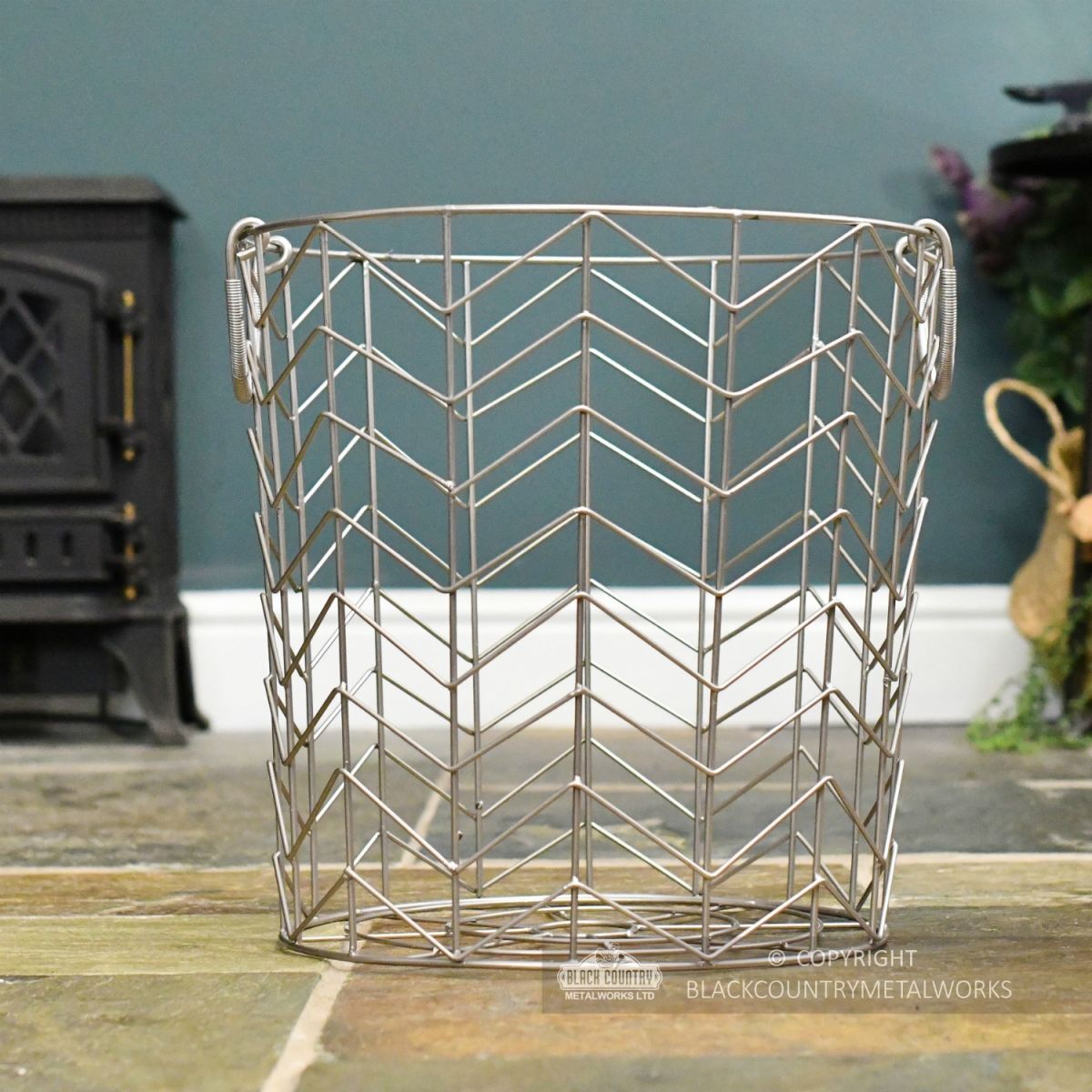 Medium Pewter Finish Wire Work Log Holder