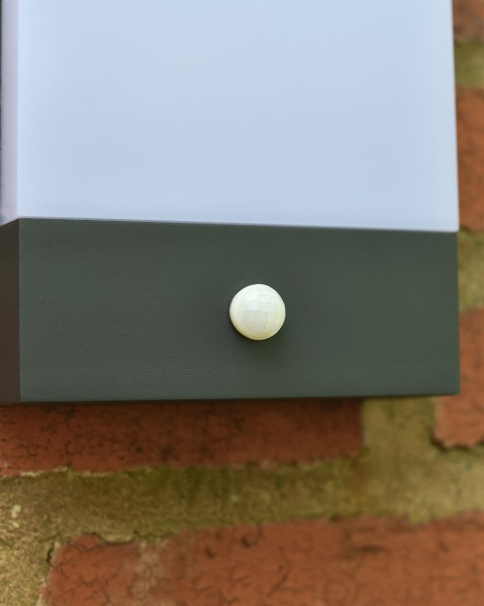 Close up of sensor detail on garden wall light