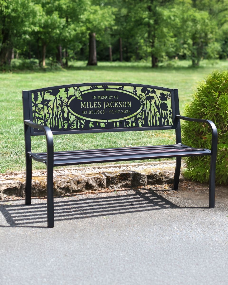 Memorial Meadow Iron & Steel Park Bench in Black