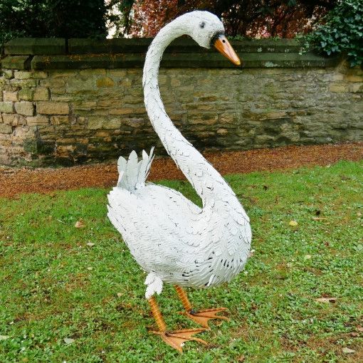 White Metal Feathered Swan Sculpture