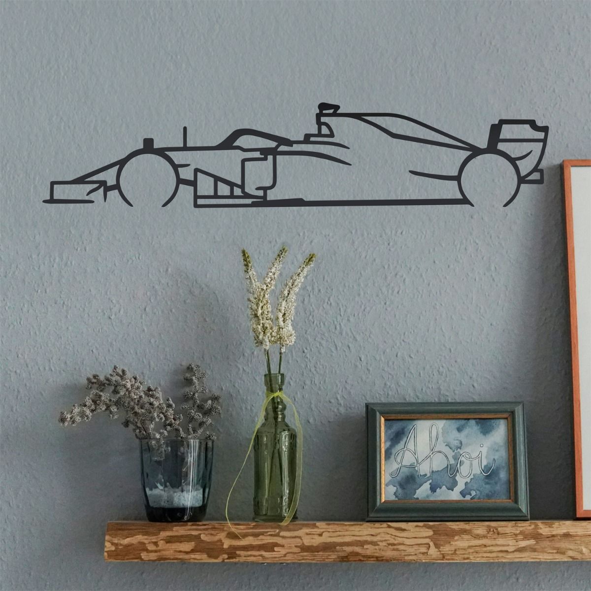 Racing Car Outline on Grey Wall  Racing Car Outline on Grey Wall