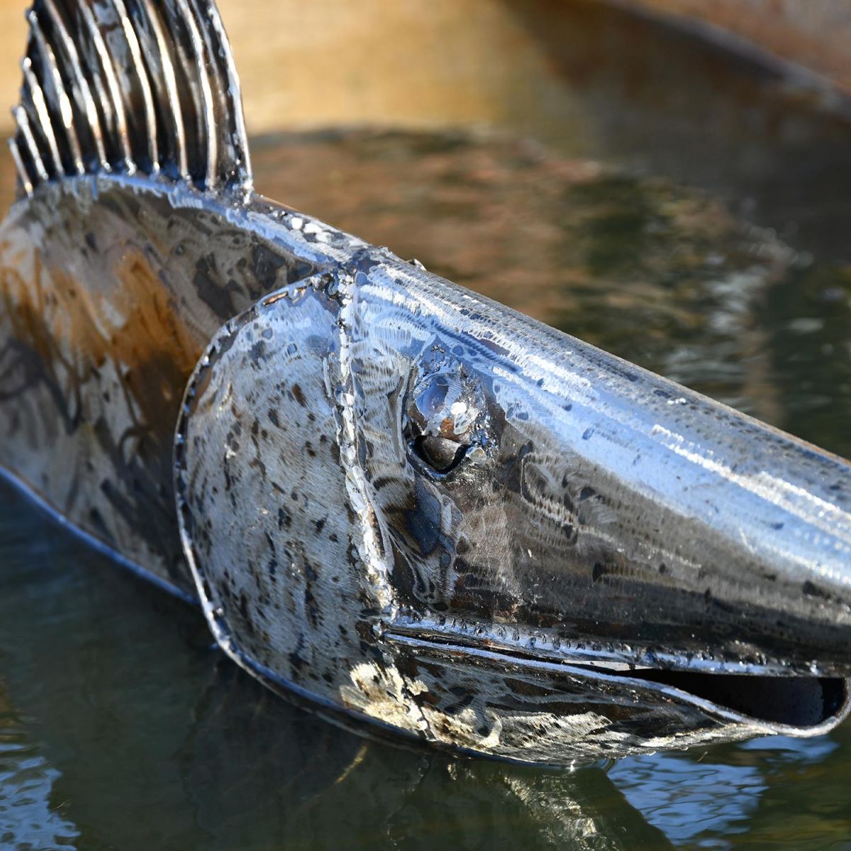 Close-up of the Head on the Metal Swordfish Sculpture