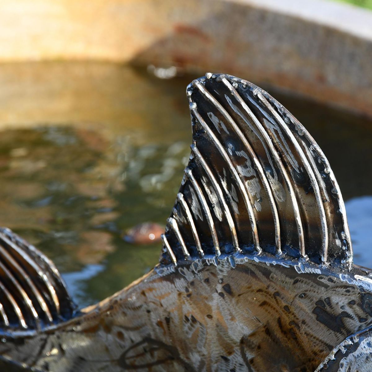 Close-up of the Fins on the Metal Swordfish Sculpture