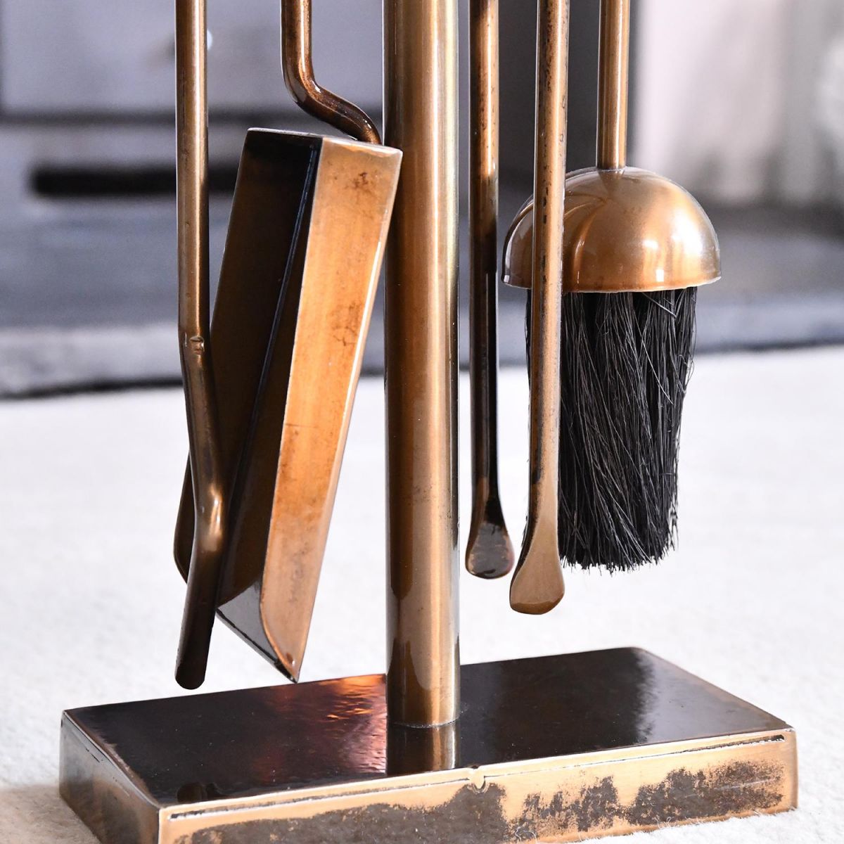 View of the Tools on the "Midleton" Antique Brass Companion Set