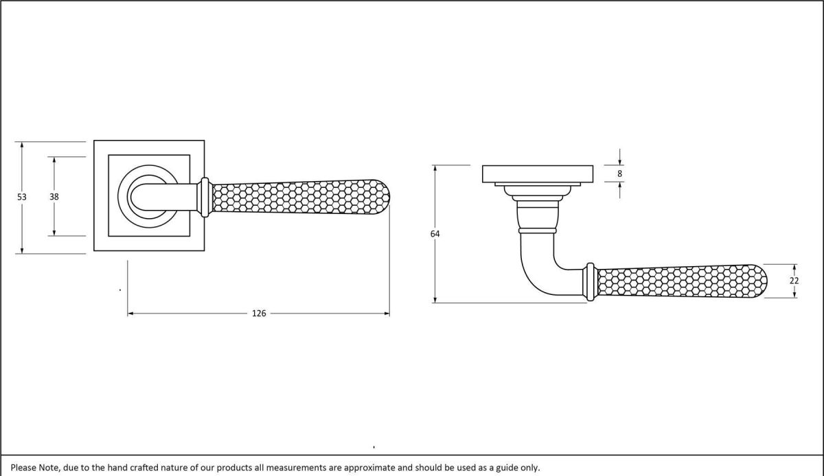 Matte Black Hammered Unsprung Lever Door Handle on Square Rose Dimensions