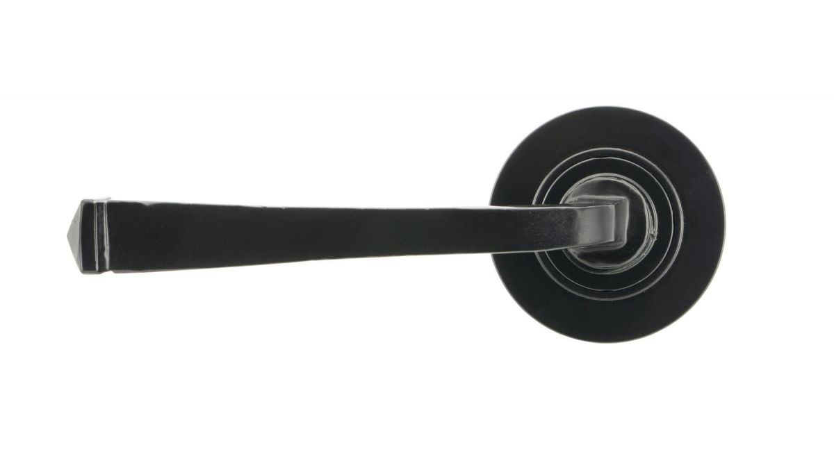 Midnight Black Lever Door Handle on Rose Front