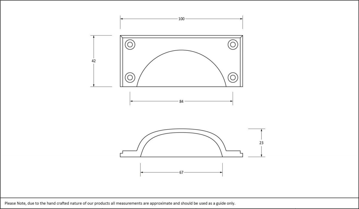Aged Pewter Rectangular Drawer Pull with Curved Handle Dimensions