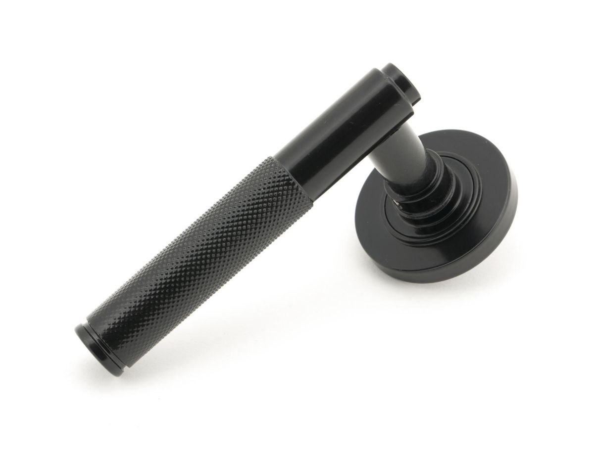 Midnight Black Textured Lever Door Handle on Rose