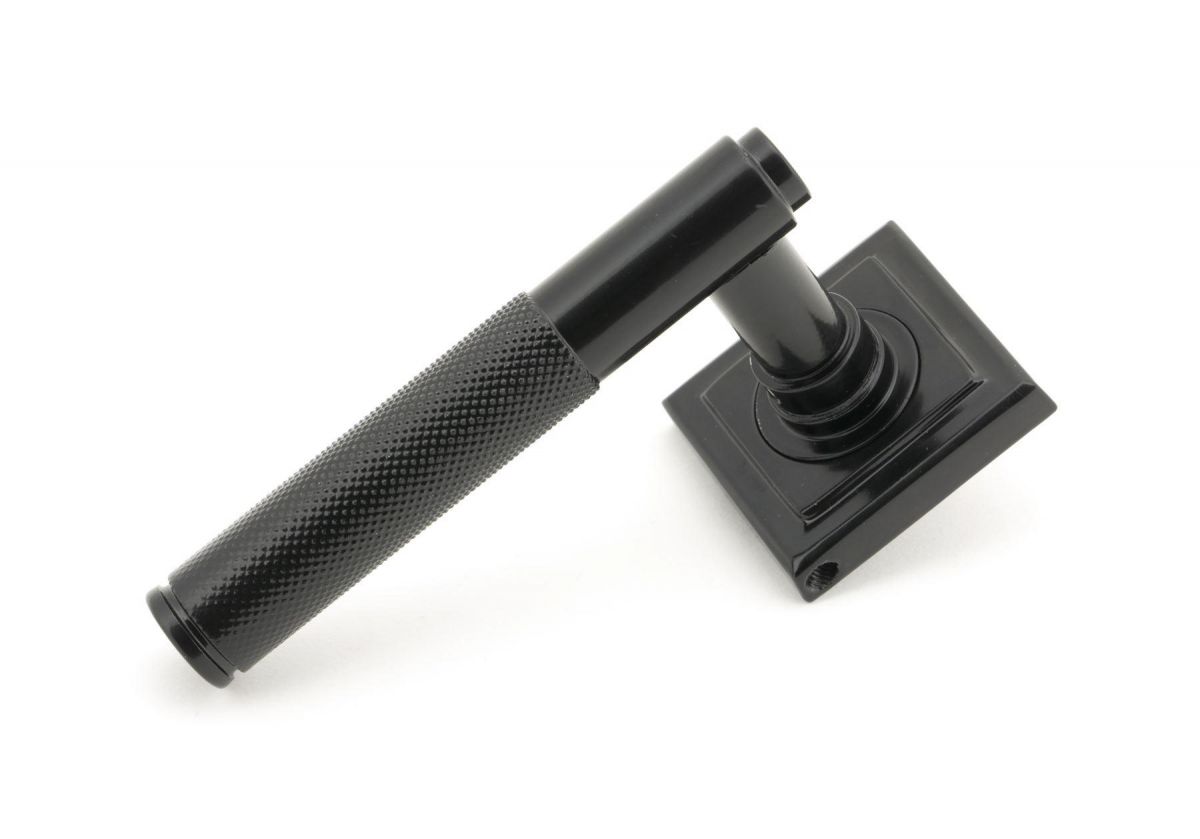 Midnight Black Textured Lever Door Handle on Square Rose Handle