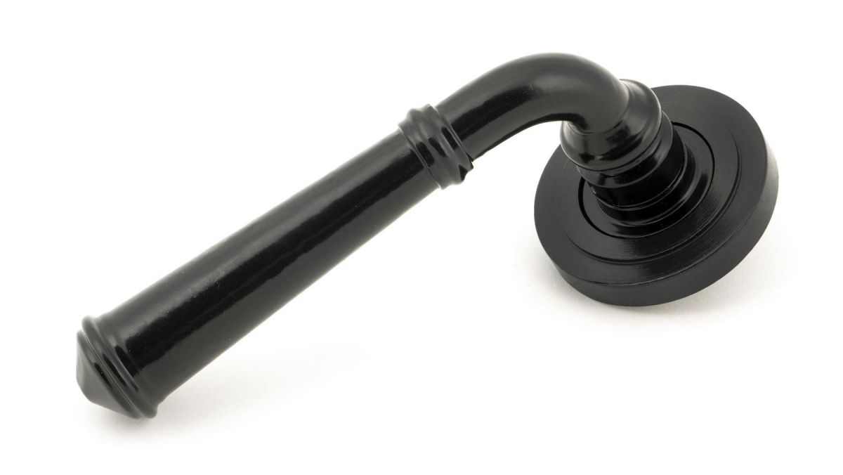 Midnight Black Unsprung Lever Door Handle on Art Deco Rose