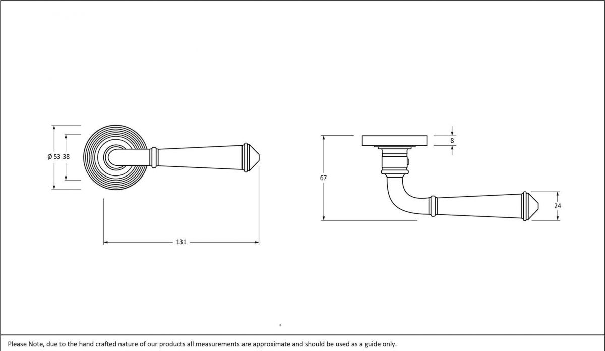 Beeswax Unsprung Lever Door Handle on Beehive Rose Dimensions
