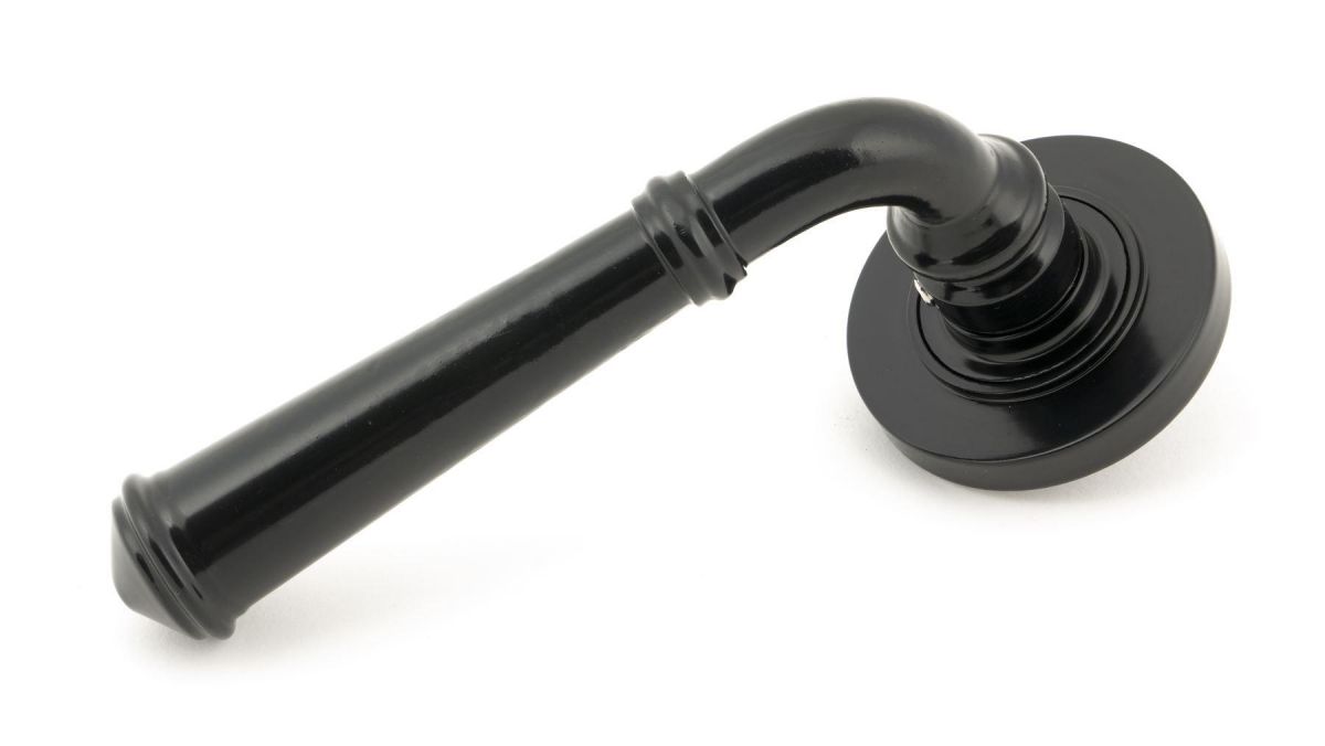Midnight Black Unsprung Lever Door Handle on Rose Midnight Black Unsprung Lever Door Handle on Rose
