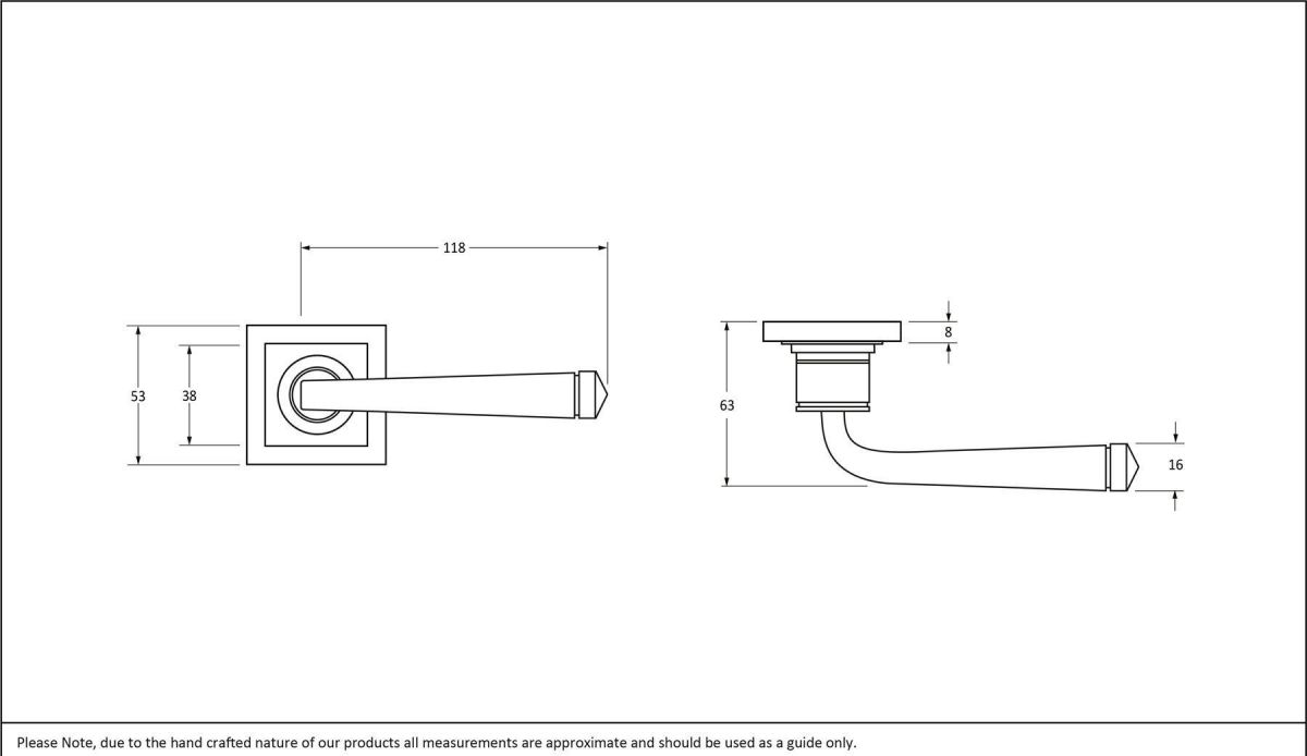 Beeswax Unsprung Lever Door Handle on Square Rose Dimensions Beeswax Unsprung Lever Door Handle on Square Rose Dimensions