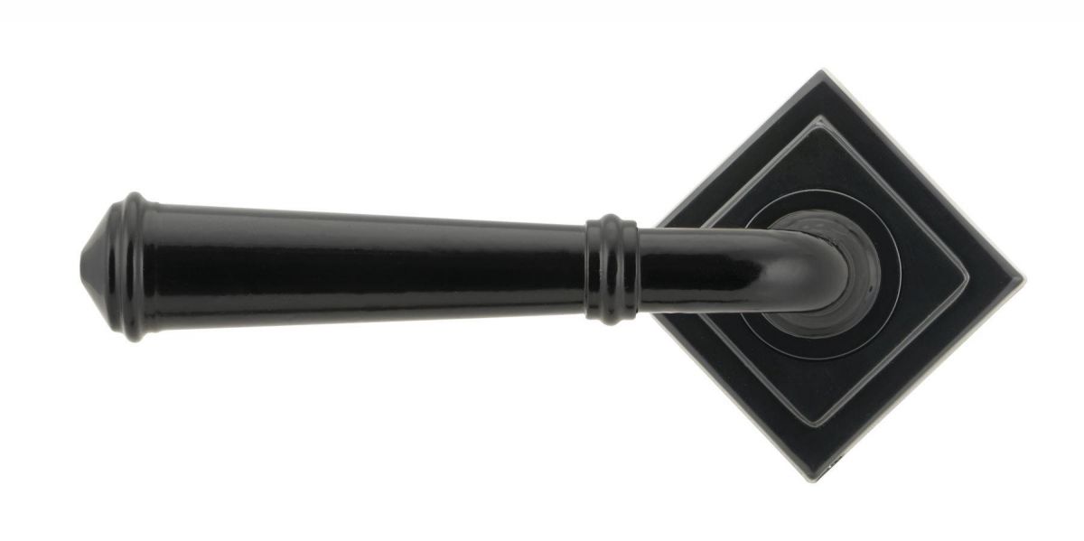 Midnight Black Unsprung Lever Door Handle on Diamond Rose Midnight Black Unsprung Lever Door Handle on Diamond Rose