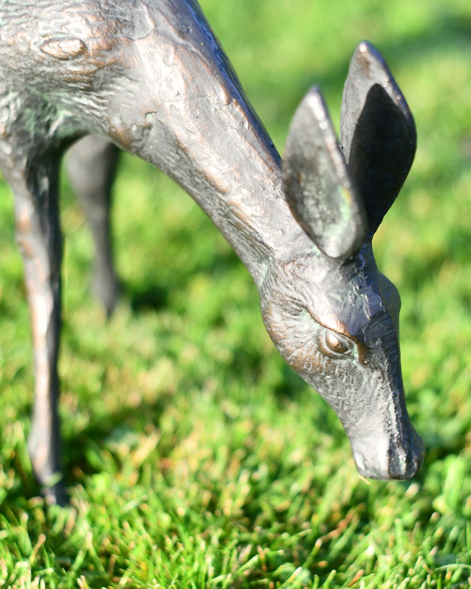 Close-up of the Aged Verdigris Finish on the Deer Garden Sculpture