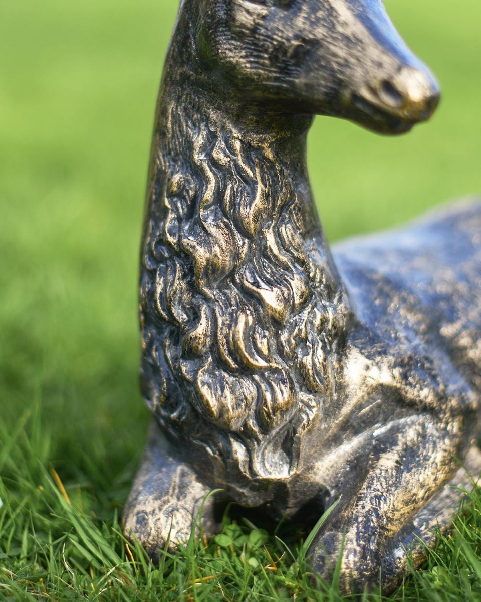 Close-up of the Detail on the Miniature Cast Aluminium Lying Down Doe Sculpture