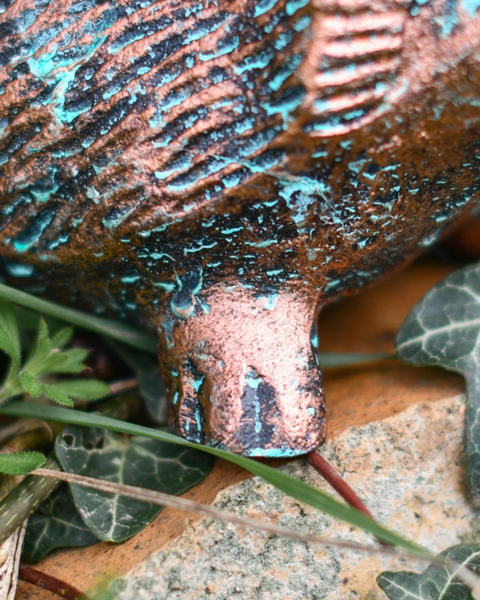 Close-Up of Detail on Miniature Rustic Verdigris Cast Aluminium Hedgehog Garden Sculpture