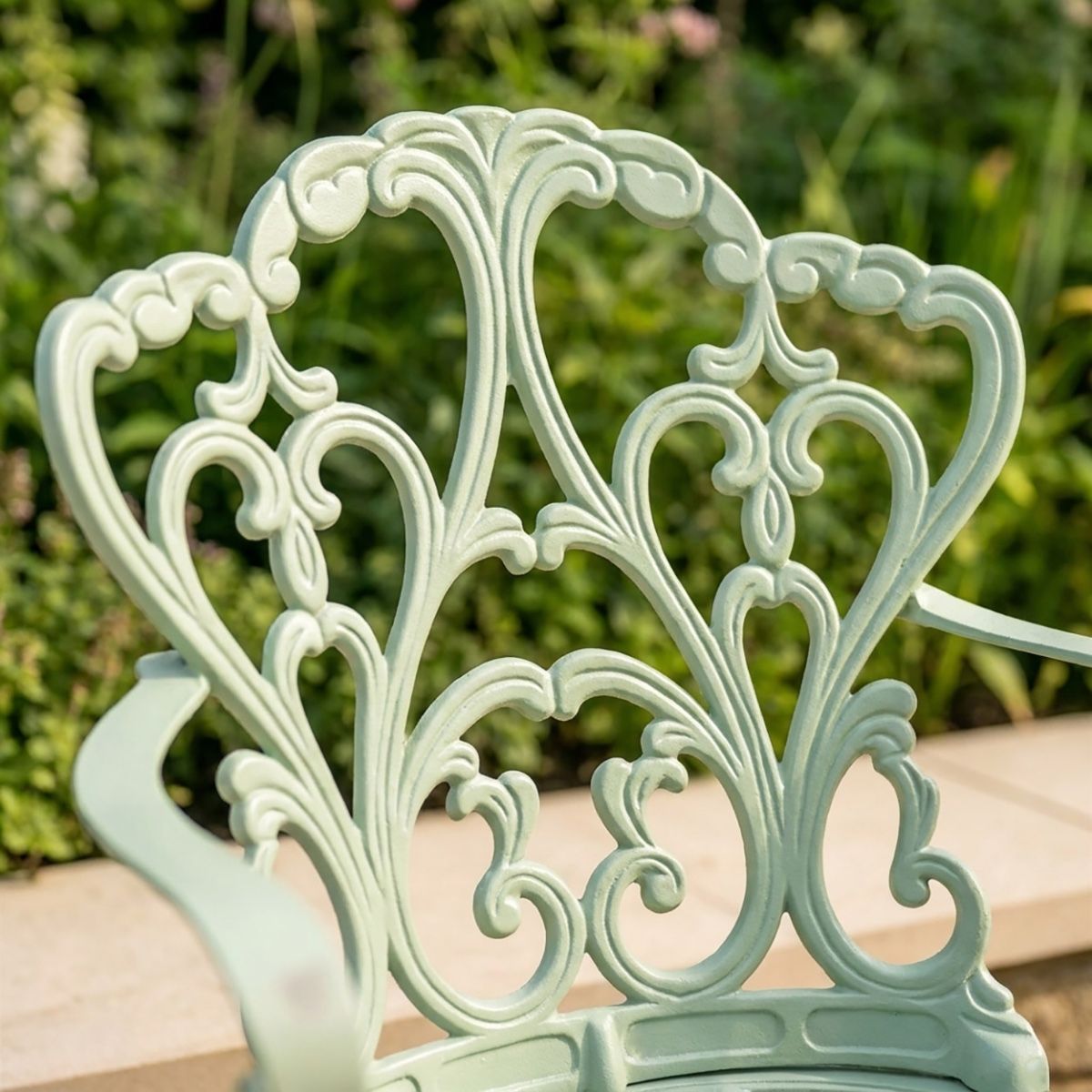 Mint Green Cast Aluminium "Classic Victoria" Two Seater Bistro Set Digital Illustration Chair close up