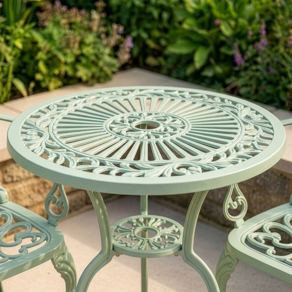 Mint Green Cast Aluminium "Classic Victoria" Two Seater Bistro Set Digital Illustration close up table