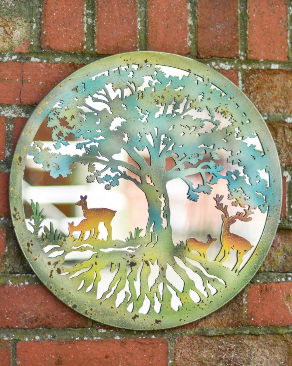 Mirrored Rustic Deer Under Tree Wall Art
