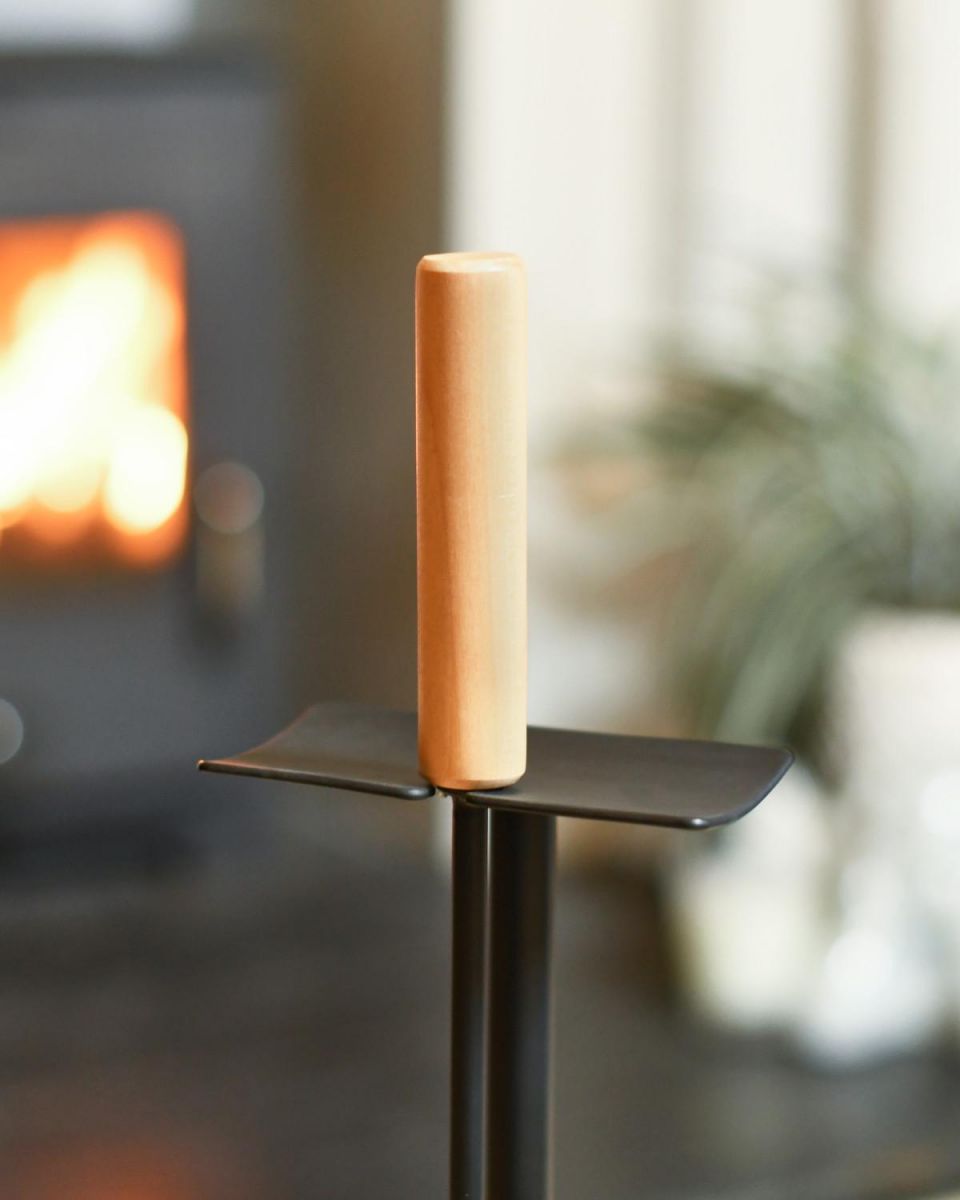 Close Up Of Modern "Asher" Fireside Companion Set Wooden Handles