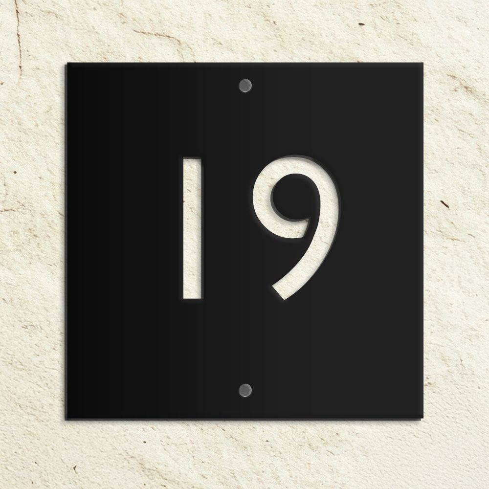 Close up of Modern Black Square House Number Sign
