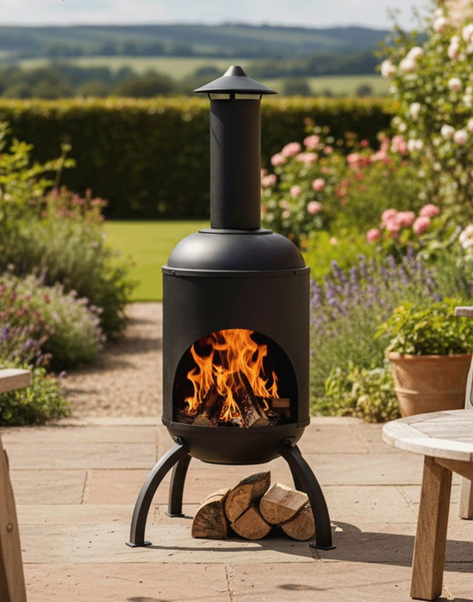 Modern Black Tripod Garden Chiminea Digital Illustration