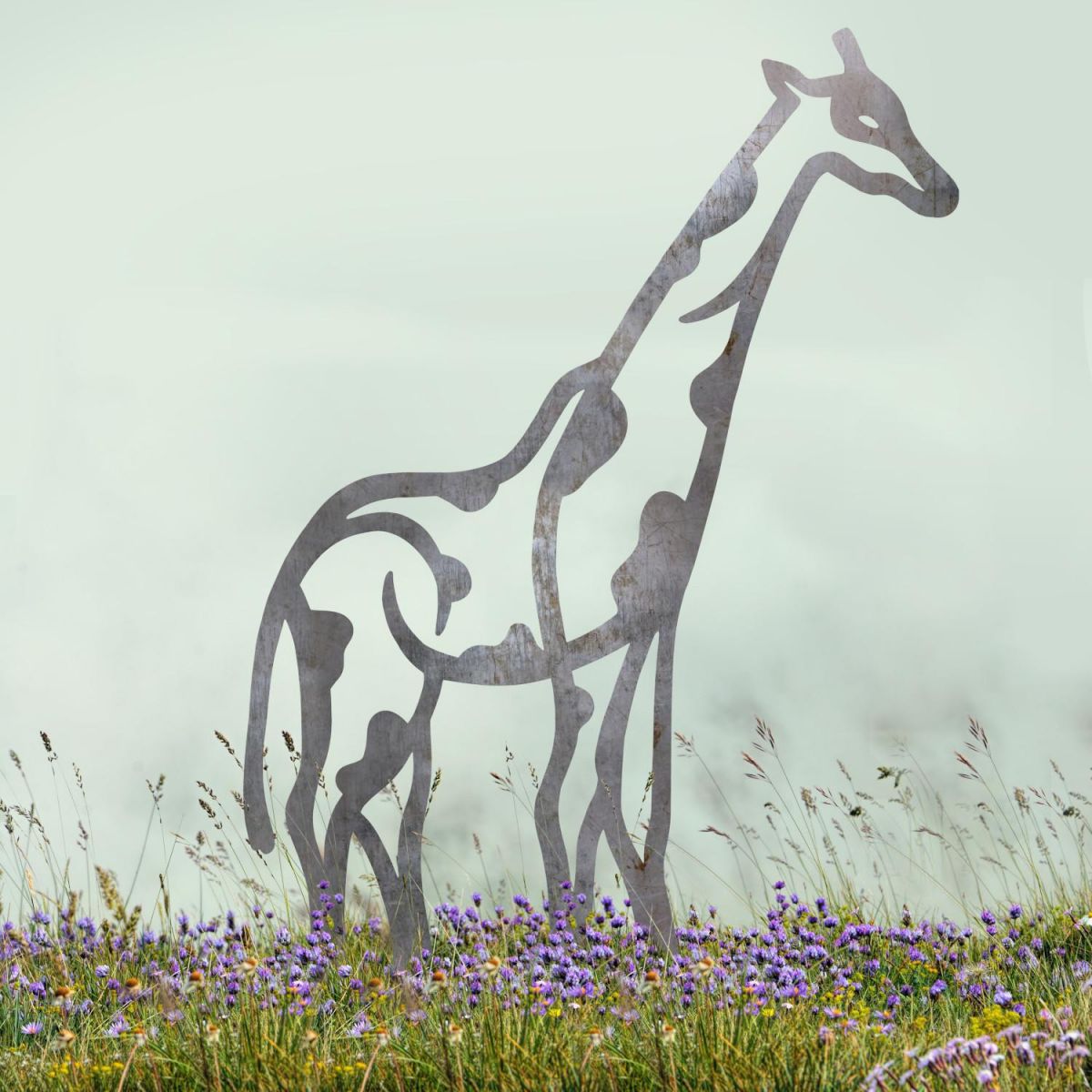 Natural Steel Contemporary Giraffe Silhouette in Situ Natural Steel Contemporary Giraffe Silhouette in Situ