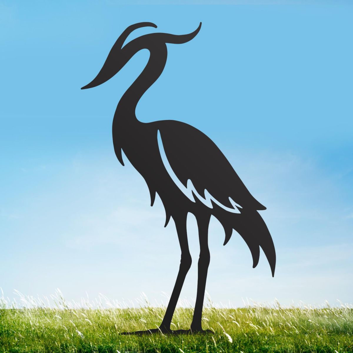 Modern Heron Sheet Steel Silhouette in Black Finish