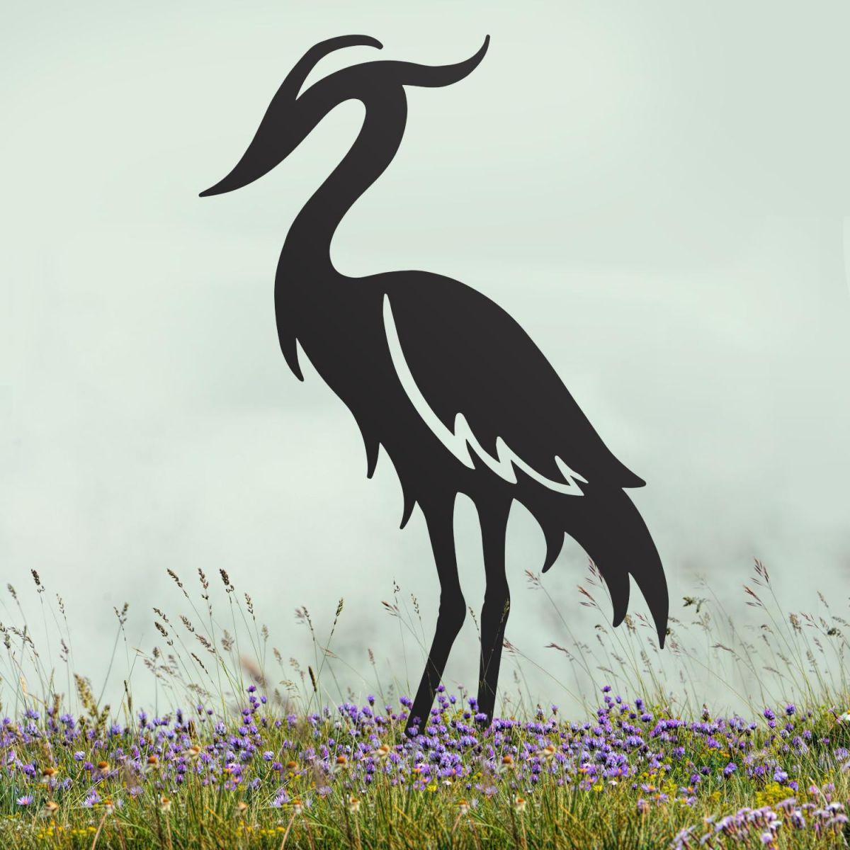 Black Sheet Steel Silhouette with Modern Heron Design