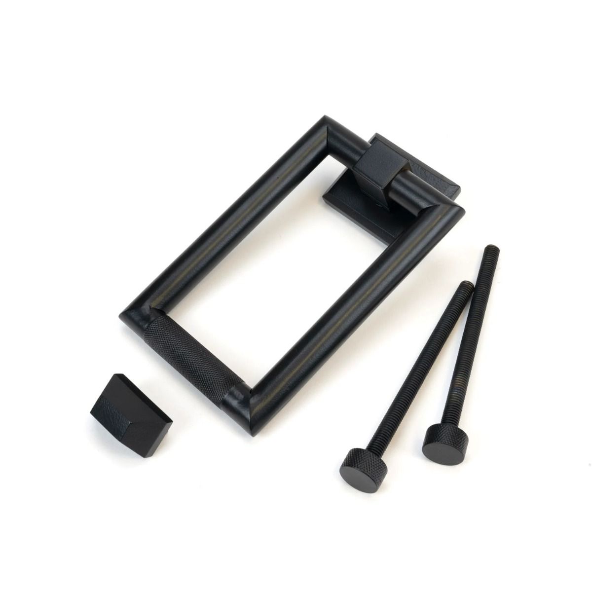 Modern Knurled Rectangular Door Knocker with all Components 