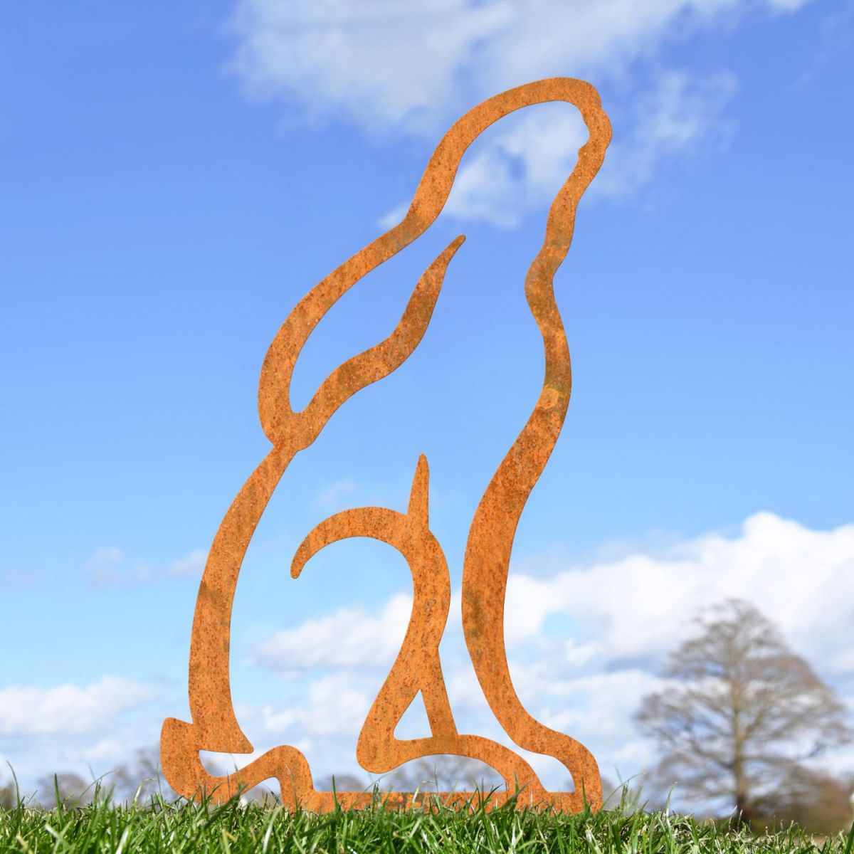 Rustic Sheet Steel Silhouette with Modern Moon Gazing Hare Design in Situ Rustic Sheet Steel Silhouette with Modern Moon Gazing Hare Design in Situ