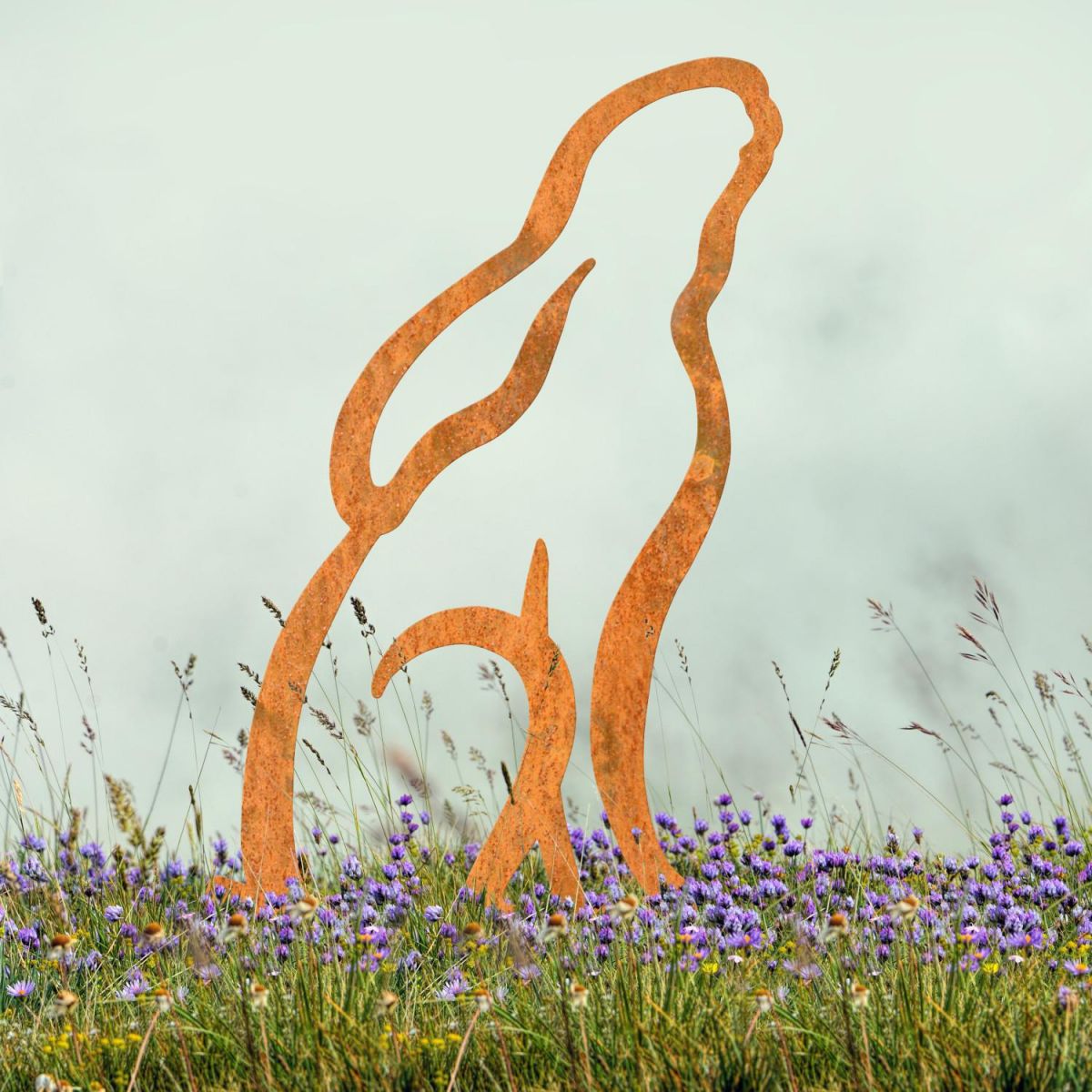 Rustic Sheet Steel Silhouette with Modern Moon Gazing Hare Design Rustic Sheet Steel Silhouette with Modern Moon Gazing Hare Design