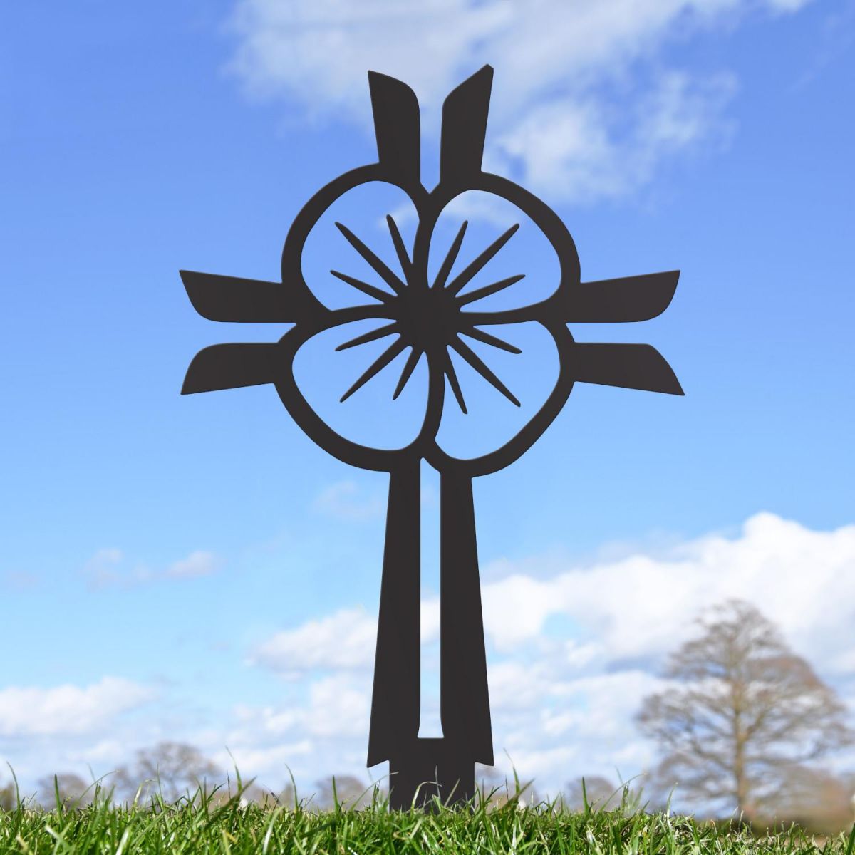 Modern Poppy Cross "Remembrance" Ground Spike in Black Finish