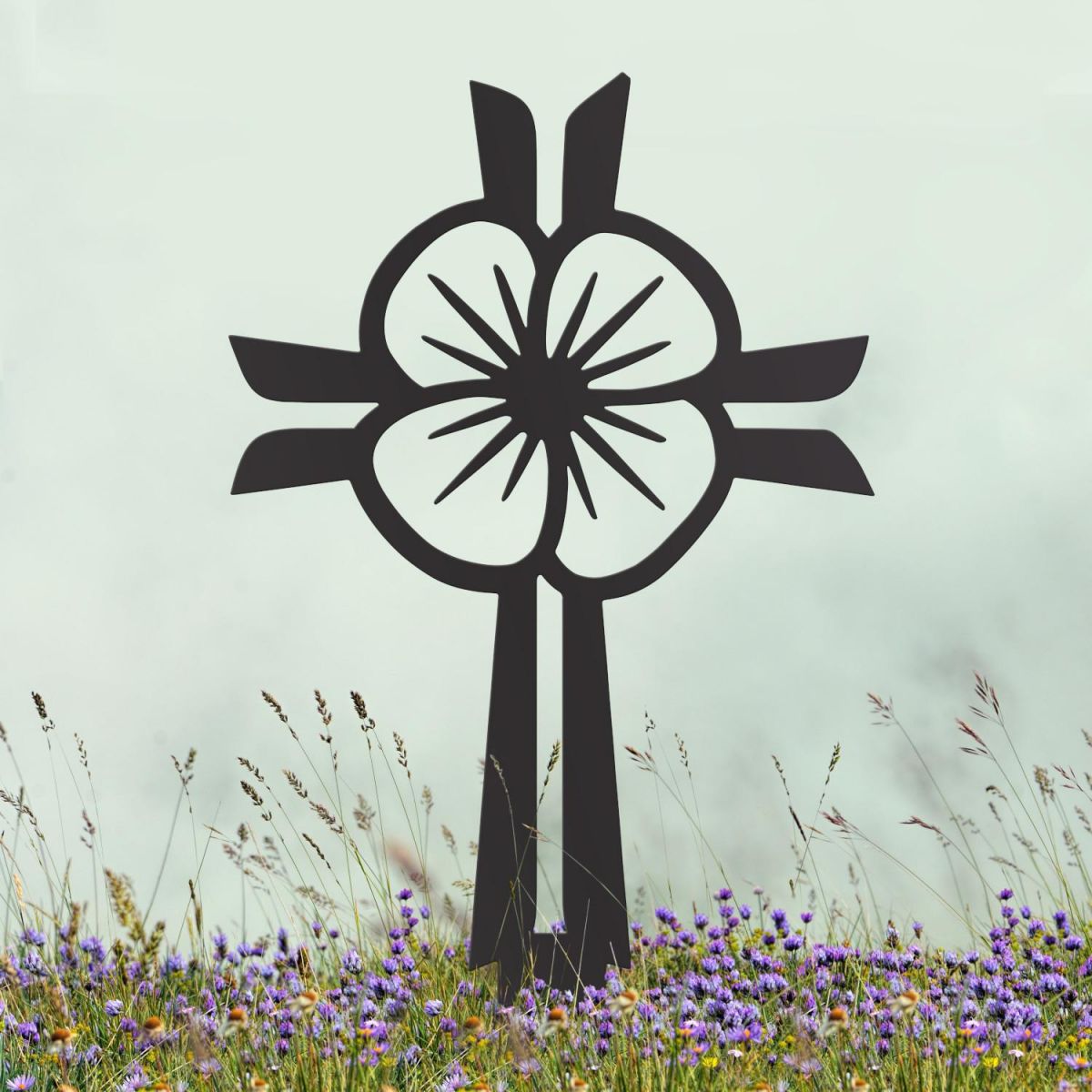 Black Ground Spike with Modern Poppy Cross "Remembrance" Topper