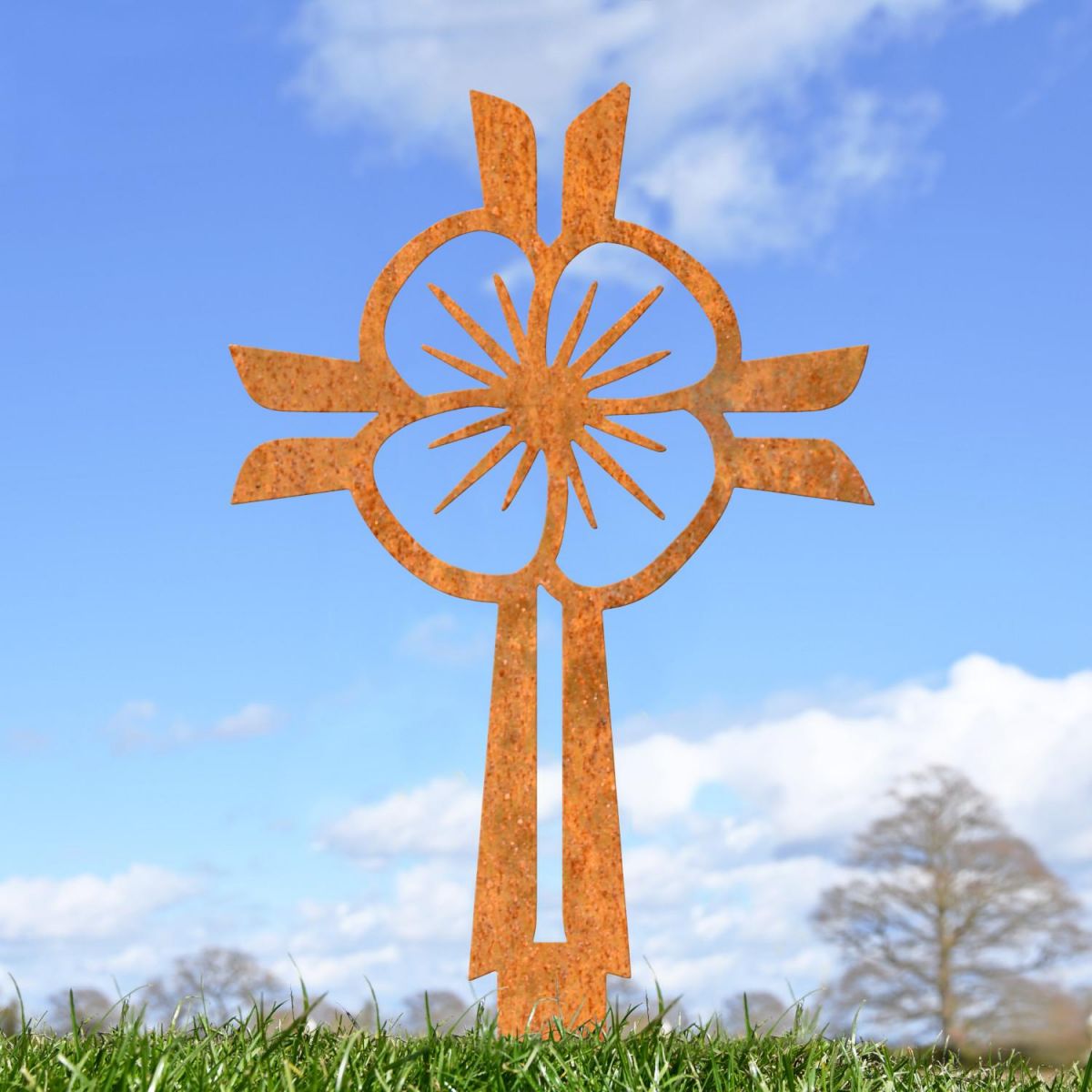 Rustic Ground Spike with Modern Poppy Cross "Remembrance" Motif