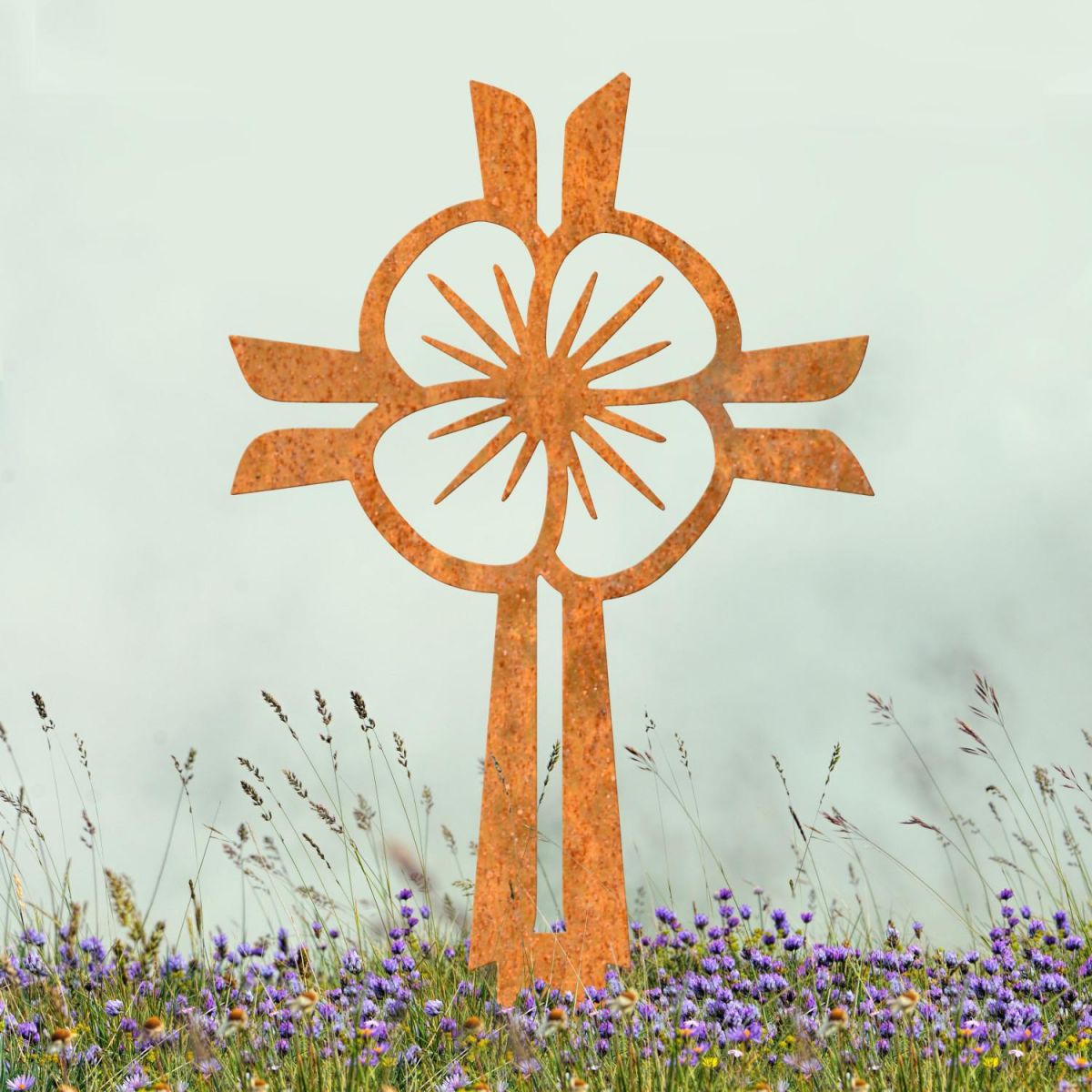 Rustic Ground Spike with Modern Poppy Cross "Remembrance" Topper