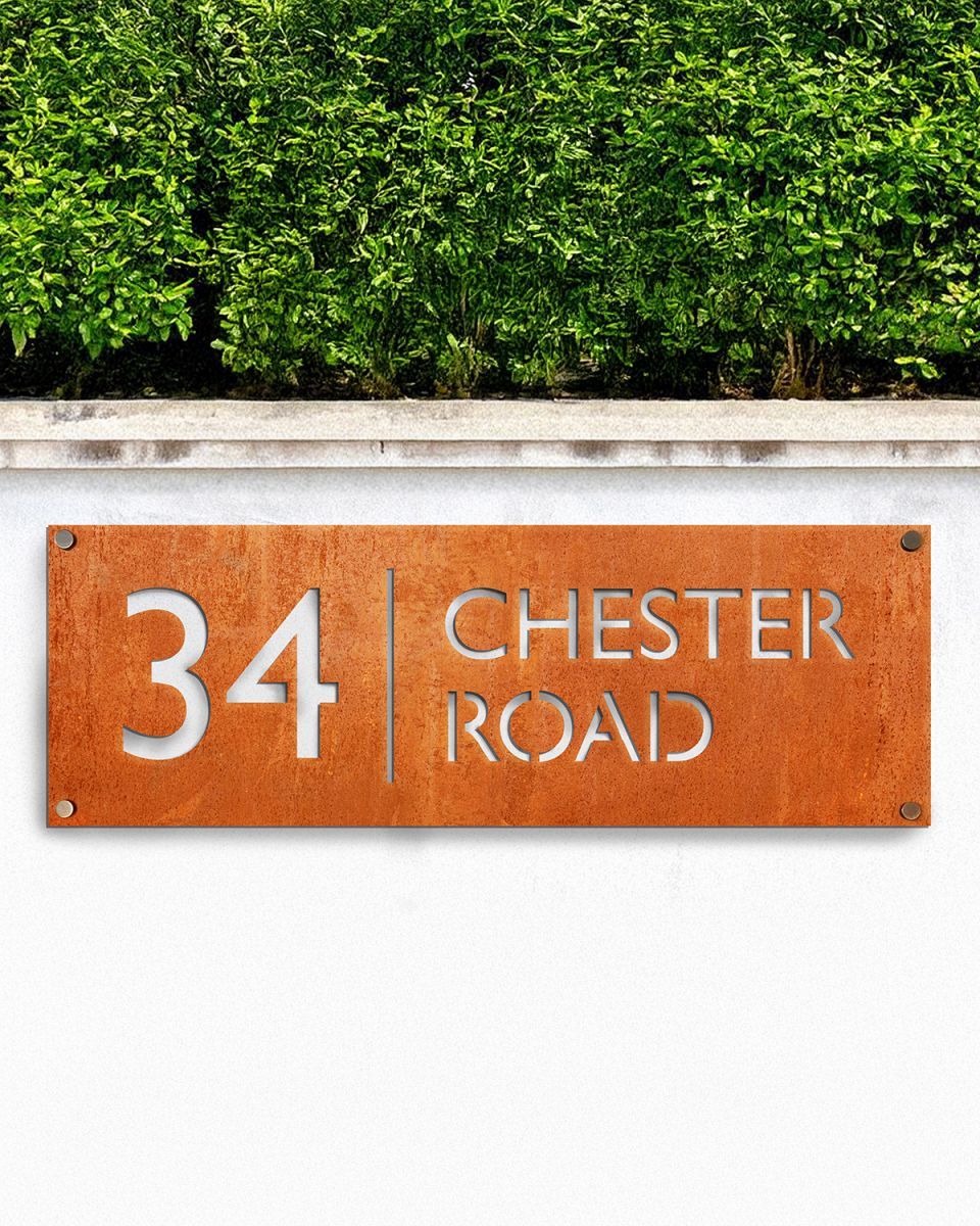 Steel House Number Sign in Rustic Finish