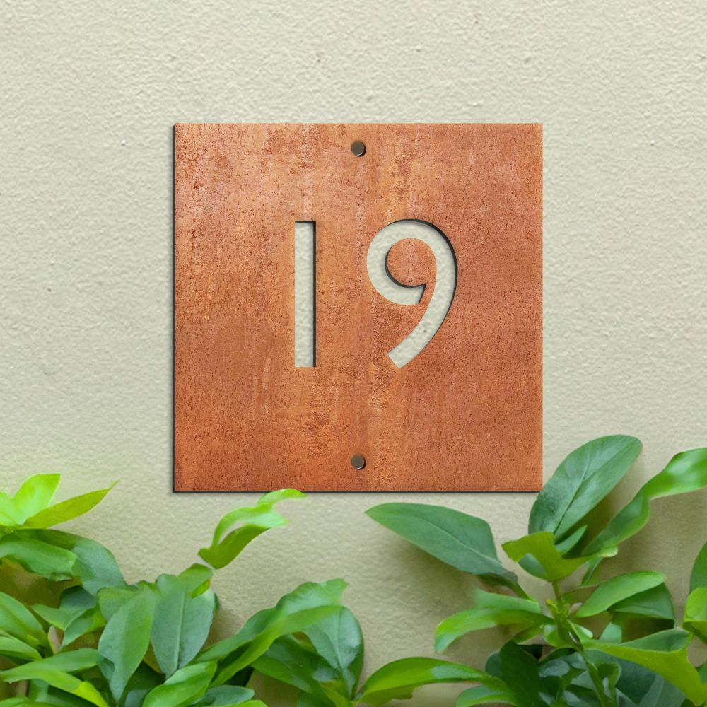 Modern Rustic Square House Number Sign on Green Wall