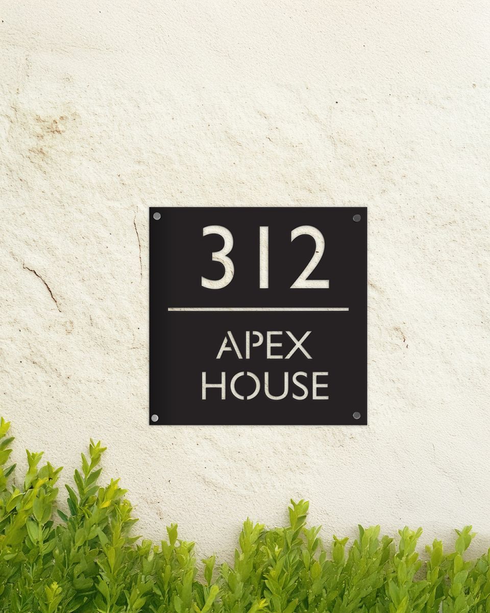 Square Steel House Number Sign Finished in Black 