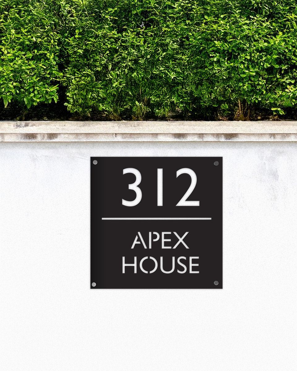 Square House Number Sign Created From Steel in a Black Painted Finish 