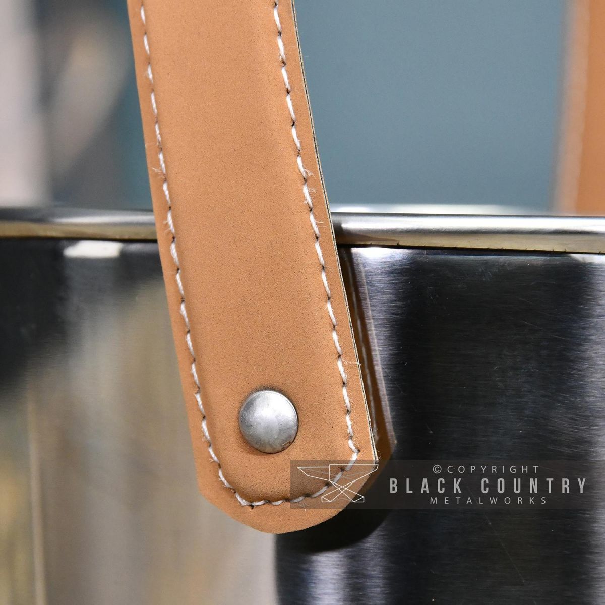 Close-up of the Stainless Steel Finish & Leather Strap