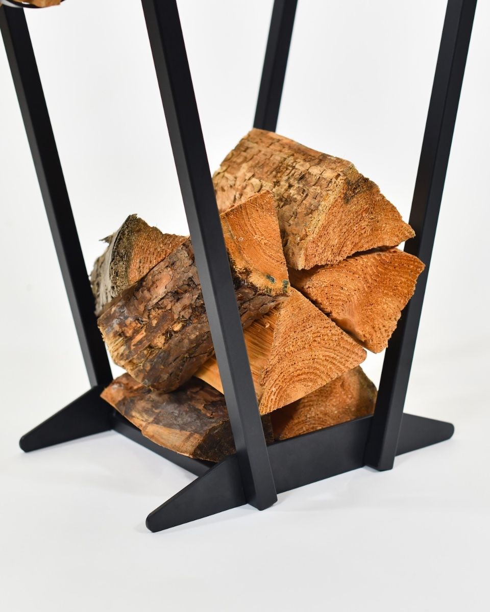 Modern V-Shaped Open Surround Log Holder and Kindling Cradle base with logs